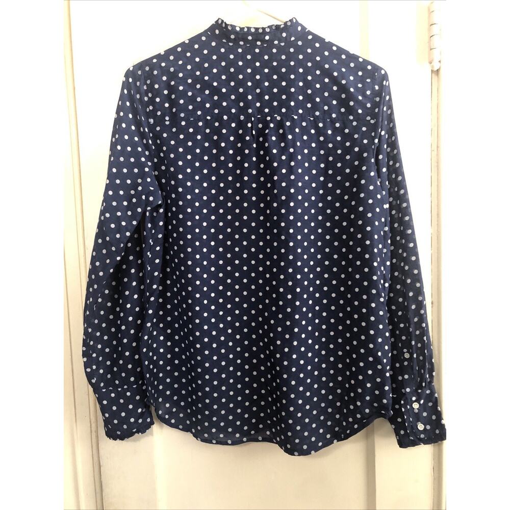 J Crew Blue White Polka Dot Long Sleeve Button Up Top Silk Blend Semi Sheer 8 - Picture 4 of 7
